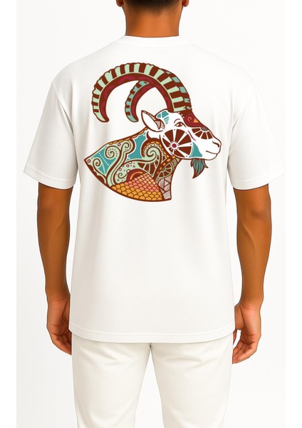 Oversize Oğlak Burç - Astroloji Cep ve Sırt Tasarımlı Unisex T-Shirt fiyatları