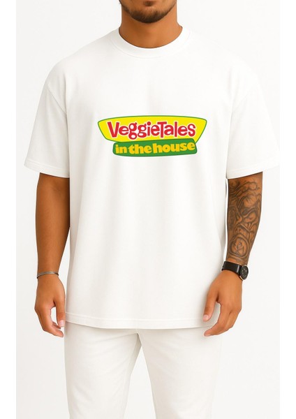 Oversize Veggietales In The House Göğüs Tasarımlı Unisex T-Shirt