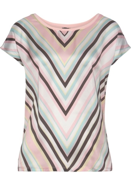 Kadın Bisiklet Yaka Saten Viskon Kısa Kol Spor Şık Desenli Bluz modelleri