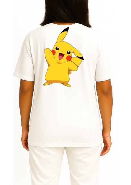 Oversize Pikachu Cep ve Sırt Tasarımlı Unisex T-Shirt fırsatları