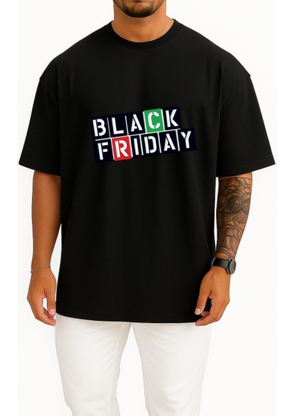 Oversize Black Friday Cyber Monday Discounts Göğüs Tasarımlı Unisex T-Shirt