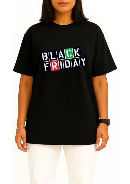 Oversize Black Friday Cyber Monday Discounts Göğüs Tasarımlı Unisex T-Shirt fiyatları