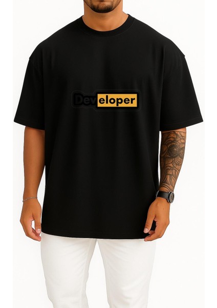Oversize Developer Yazılımcı Göğüs Baskılı Unisex T-Shirt