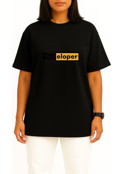 Oversize Developer Yazılımcı Göğüs Baskılı Unisex T-Shirt fiyatları