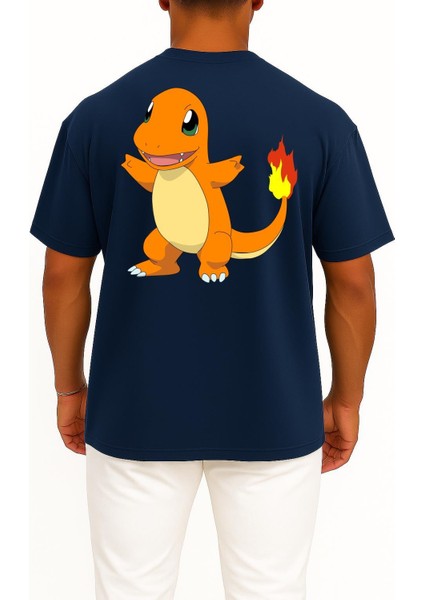 Oversize Charmander Cep ve Sırt Tasarımlı Unisex T-Shirt fiyatları