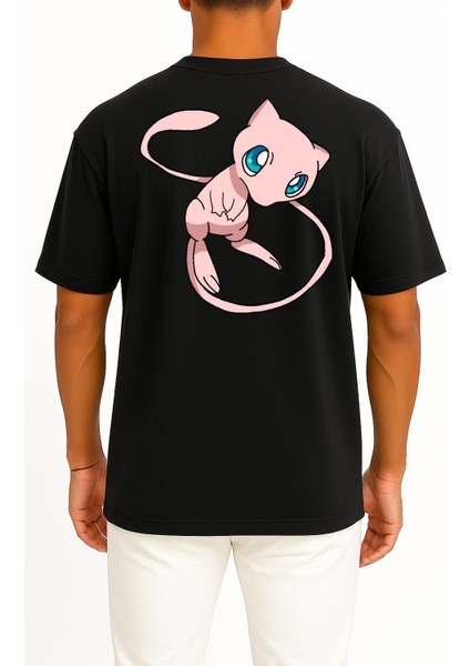 Oversize Mew Cep ve Sırt Tasarımlı Unisex T-Shirt fiyatları