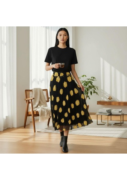 Bohem Şifon Beli Lastikli Etek(95 Cm)-(38-50)