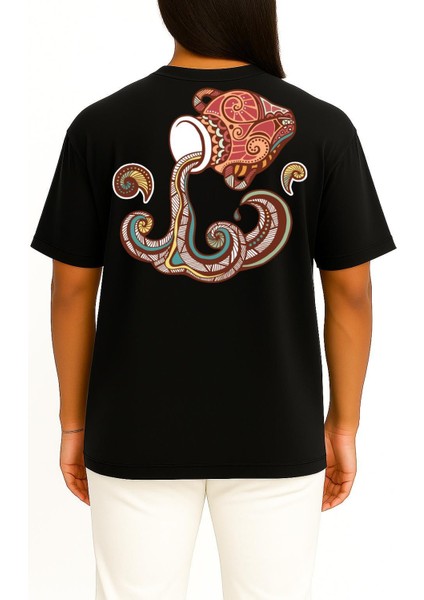 Oversize Kova Burç - Astroloji Cep ve Sırt Tasarımlı Unisex T-Shirt fırsatları