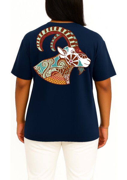 Oversize Oğlak Burç - Astroloji Cep ve Sırt Tasarımlı Unisex T-Shirt fırsatları