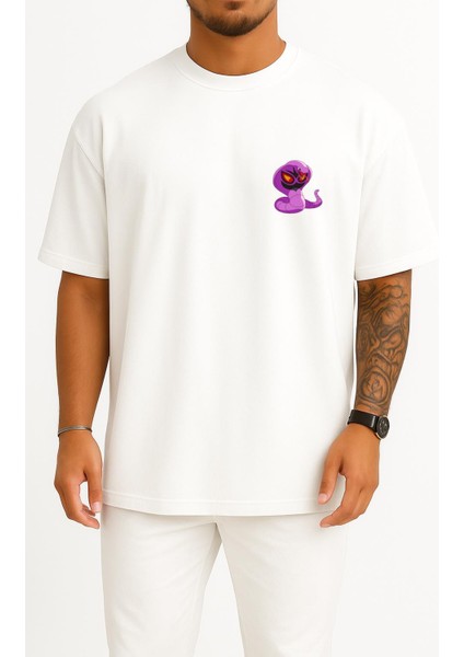 Oversize Ekans Cep Baskılı Unisex T-Shirt