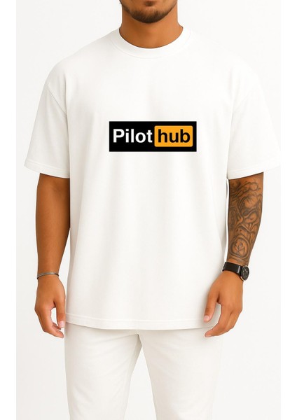 Oversize Pilothub - Pilot Göğüs Baskılı Unisex T-Shirt