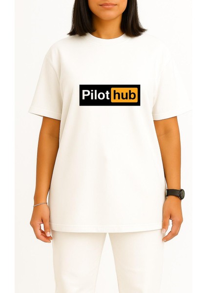 Oversize Pilothub - Pilot Göğüs Baskılı Unisex T-Shirt fiyatları