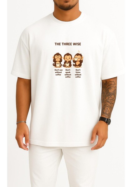 Oversize The Three Wise 3 Maymun Göğüs Baskılı Unisex T-Shirt