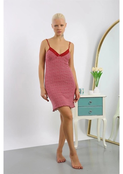 Moda Kadın Penye Desenli Ip Askılı Gecelik fiyatları