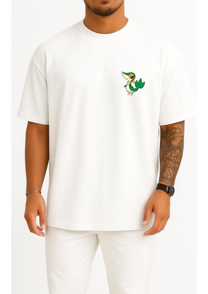Oversize Snivy Cep Baskılı Unisex T-Shirt