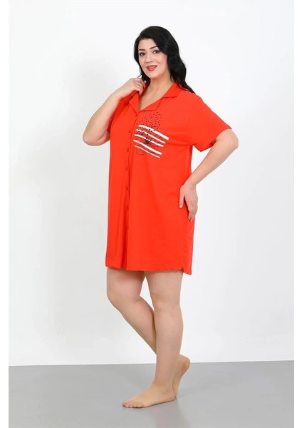 Moda Büyük Beden Penye Düğmeli Nar Çiçeği Tunik Gecelik fırsatları