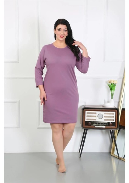 Moda Kadın Büyük Beden Penye Gecelik Ev Elbisesi Mürdüm fırsatları