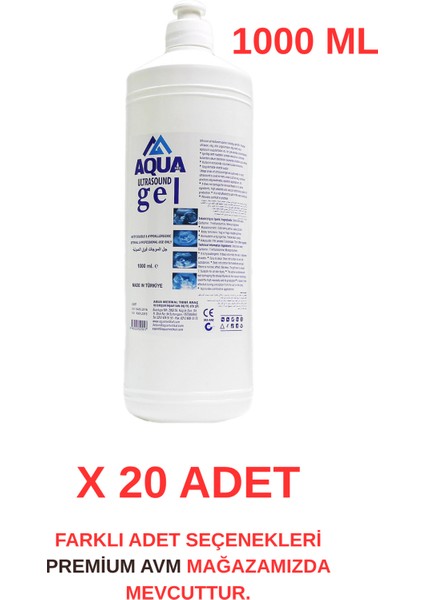 (20 Adet) Aqua 1000 ml Ultrason Ekg ve Epilasyon Jeli | Cilt Dostu, Kokusuz, Hipoalerjenik