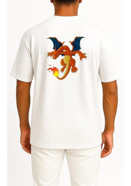 Oversize Charizard Cep ve Sırt Tasarımlı Unisex T-Shirt fiyatları