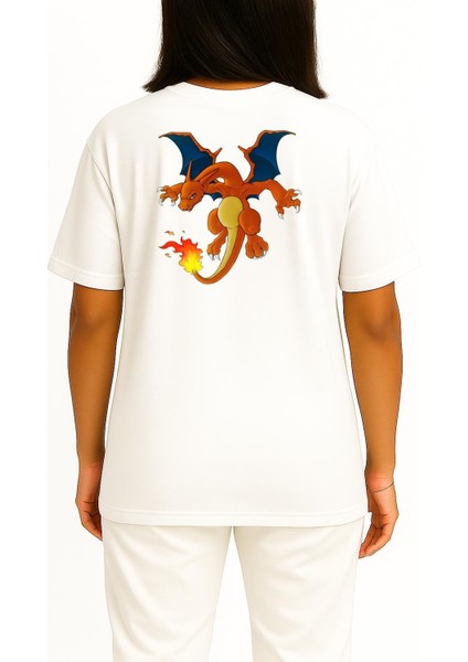 Oversize Charizard Cep ve Sırt Tasarımlı Unisex T-Shirt fırsatları