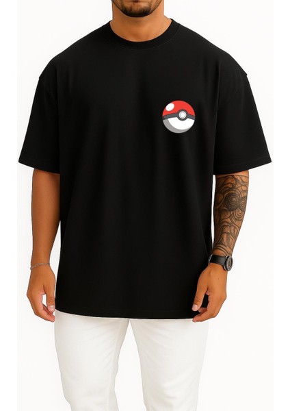 Oversize Charmander Cep ve Sırt Tasarımlı Unisex T-Shirt