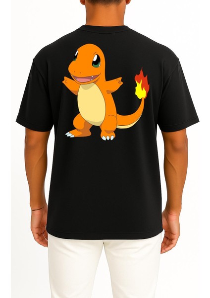 Oversize Charmander Cep ve Sırt Tasarımlı Unisex T-Shirt fiyatları