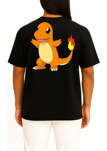 Oversize Charmander Cep ve Sırt Tasarımlı Unisex T-Shirt fırsatları