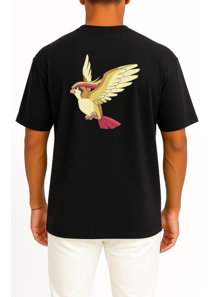 Oversize Pidgeotto Cep ve Sırt Tasarımlı Unisex T-Shirt fiyatları