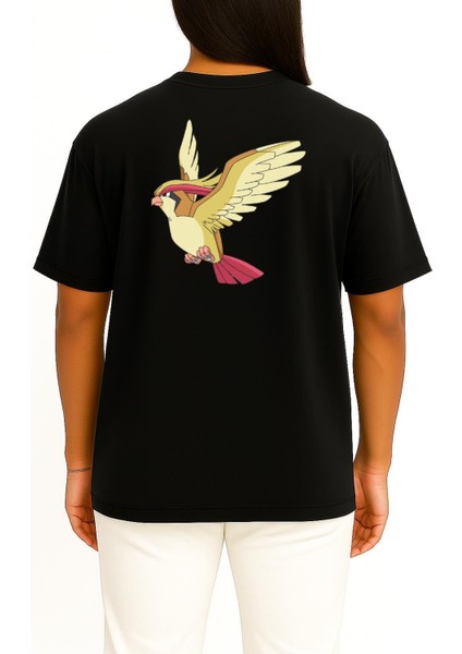 Oversize Pidgeotto Cep ve Sırt Tasarımlı Unisex T-Shirt fırsatları