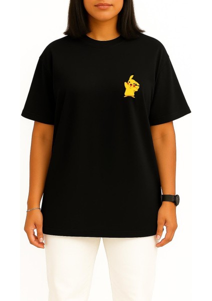 Oversize Pikachu Cep Baskılı Unisex T-Shirt
