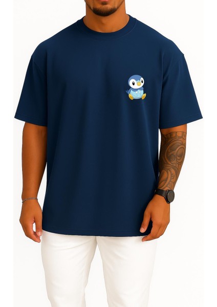 Oversize Piplup Cep Baskılı Unisex T-Shirt