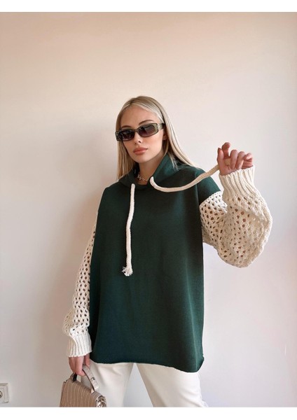 Kadın Kolları Triko Oversize Curve Tasarım Zümrüt Yeşil Sweatshirt fiyatları