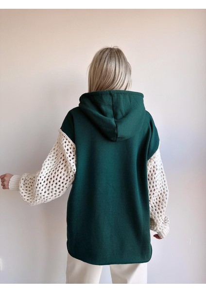 Kadın Kolları Triko Oversize Curve Tasarım Zümrüt Yeşil Sweatshirt fırsatları