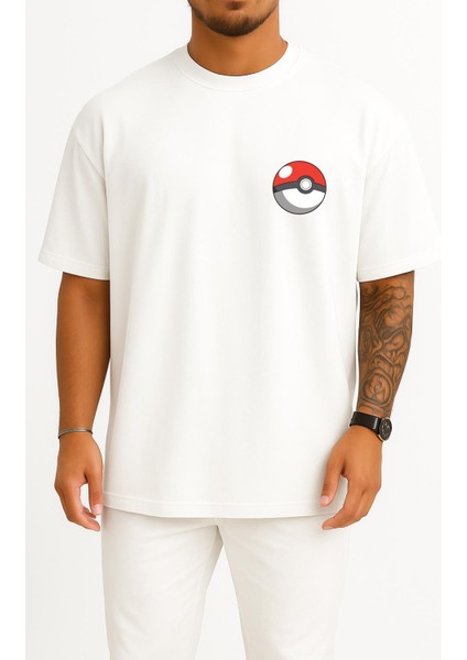 Oversize Mew Cep ve Sırt Tasarımlı Unisex T-Shirt