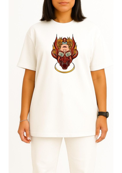 Oversize Yedi Ölümcül Günah Sembolü Sabır Göğüs Tasarımlı Unisex T-Shirt fiyatları