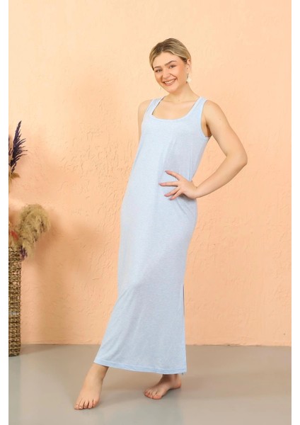 Moda Kadın Kalın Askılı Yırtmaçlı Uzun Gecelik fiyatları