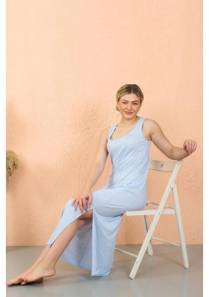 Moda Kadın Kalın Askılı Yırtmaçlı Uzun Gecelik fırsatları