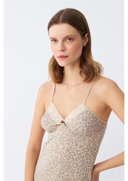 Moda Kadın Penye Vizon Leopar Desenli Ip Askılı Gecelik indirimleri