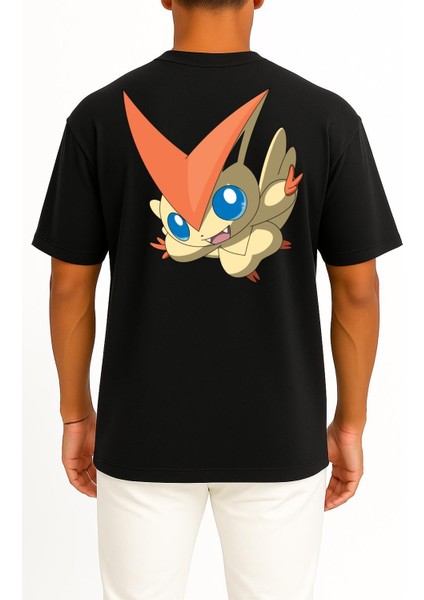 Oversize Victini Cep ve Sırt Tasarımlı Unisex T-Shirt fiyatları