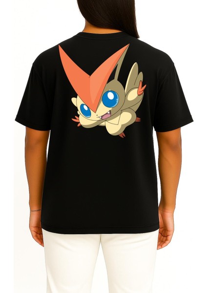 Oversize Victini Cep ve Sırt Tasarımlı Unisex T-Shirt fırsatları