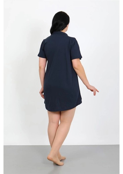 Moda Büyük Beden Penye Düğmeli Lacivert Tunik Gecelik fırsatları