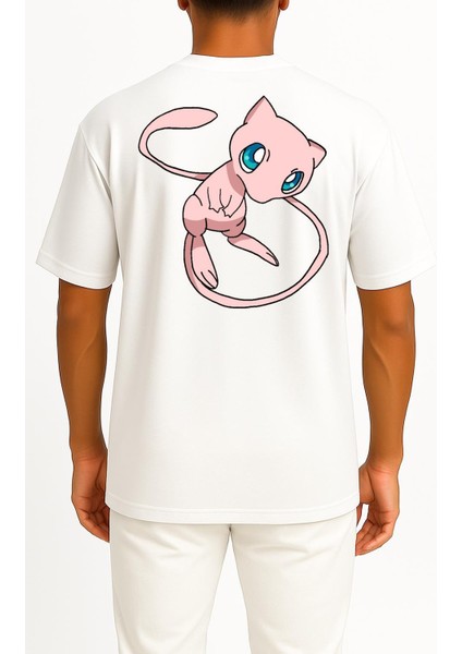 Oversize Mew Cep ve Sırt Tasarımlı Unisex T-Shirt fiyatları
