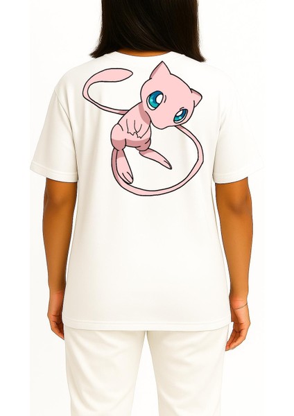 Oversize Mew Cep ve Sırt Tasarımlı Unisex T-Shirt fırsatları