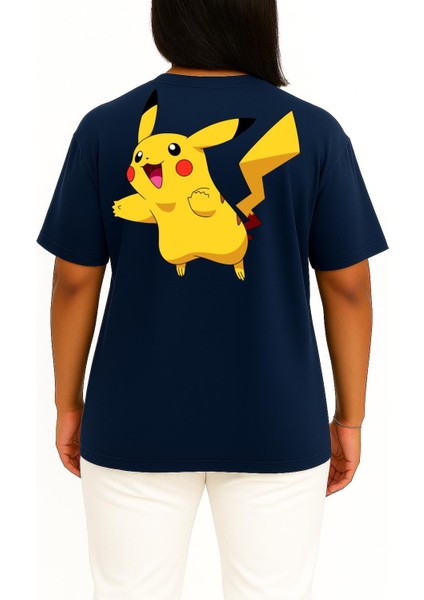 Oversize Pikachu Cep ve Sırt Tasarımlı Unisex T-Shirt fırsatları