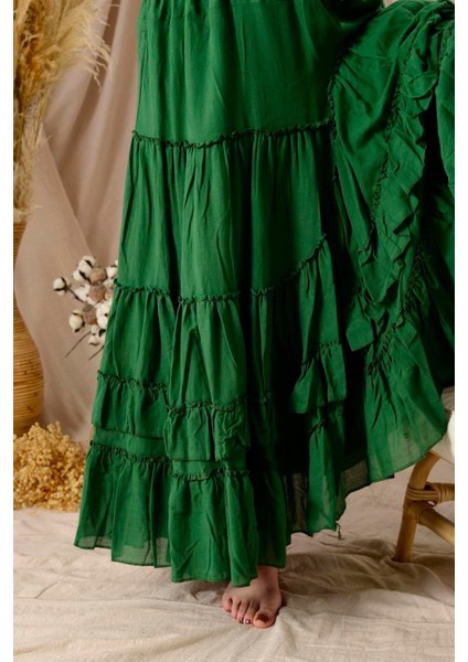 Özel Tasarım Ham Keten Otantik Astarlı Carmen Etek