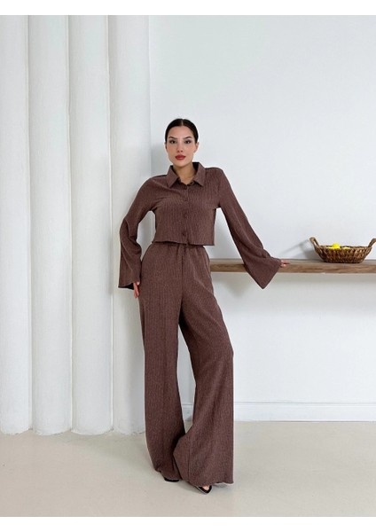 Gömlek Yaka Kaplama Düğmeli Takım Kahve ST265866