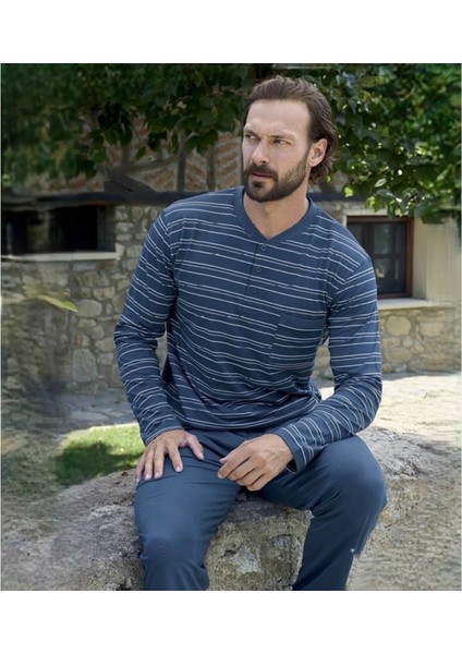 Erkek Çizgili Patlı Uzun Kollu Pijama Takımı 240543