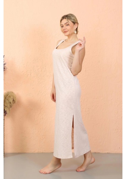 Moda Kadın Kalın Askılı Yırtmaçlı Uzun Gecelik fiyatları