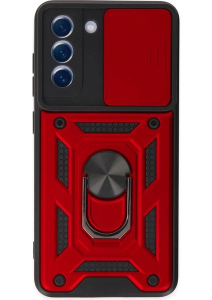 Samsung Galaxy S21 Fe Kılıf Pars Lens Yüzüklü Silikon - Kırmızı