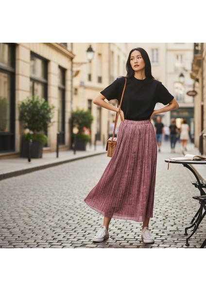 Pileli Beli Lastikli Şifon Etek(95 Cm)-(38-50) fiyatları